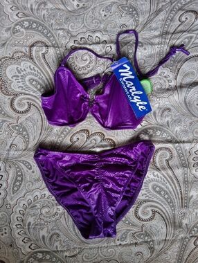 VINTAGE 90s Marlyle Metallic Underwire Bikini Set NWT Purple 11/12